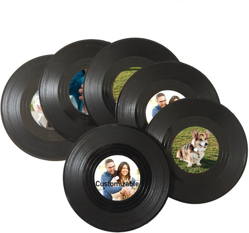 Personalized Vinyl Record Coasters - Set of 6 for Music Lovers