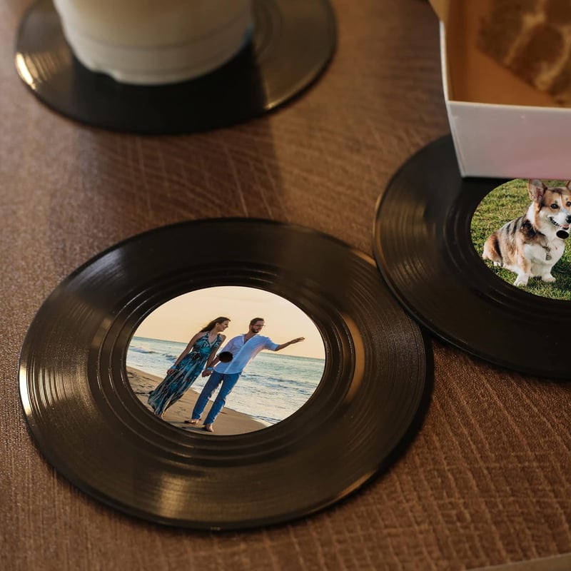Personalized Vinyl Record Coasters - Set of 6 for Music Lovers