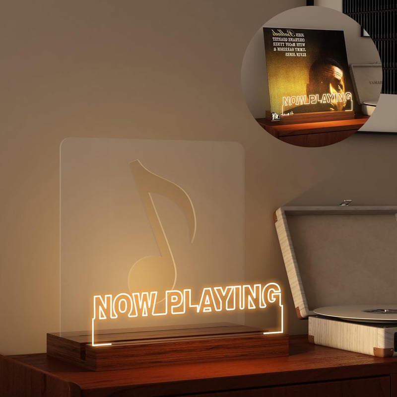 Vinyl Record Stand with LED Light Display