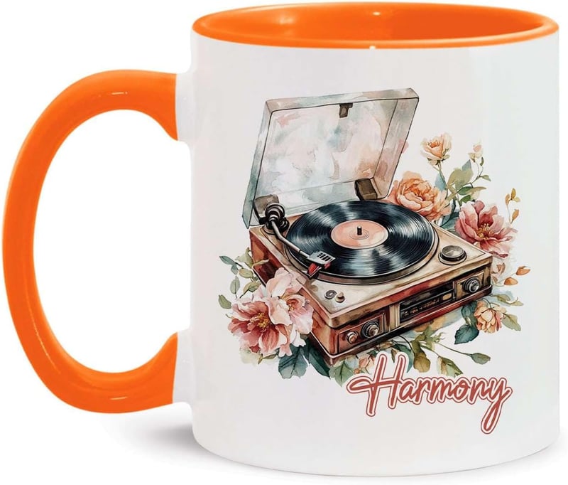 Custom Floral Design Vinyl Record Player Mug - 11oz/15oz