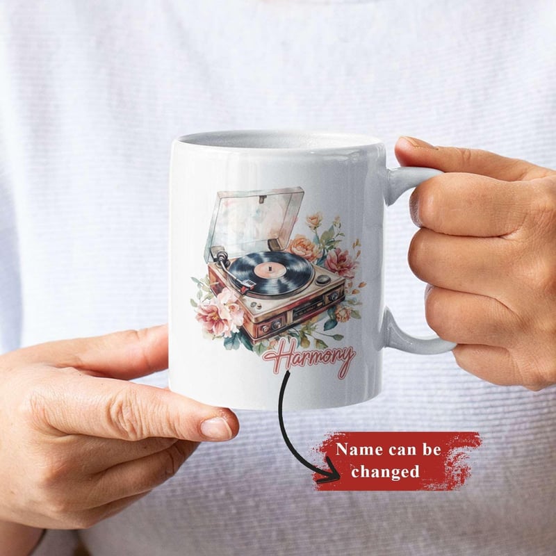 Custom Floral Design Vinyl Record Player Mug - 11oz/15oz