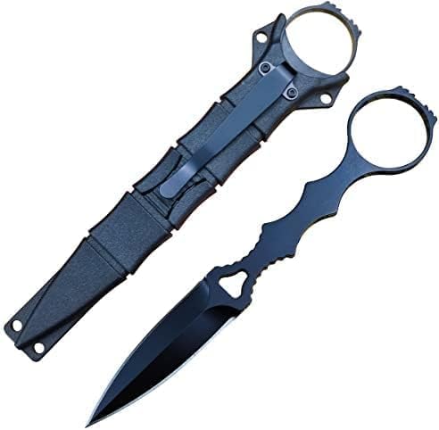 Tactical Fixed Blade Knife with Black Handle and Sheath