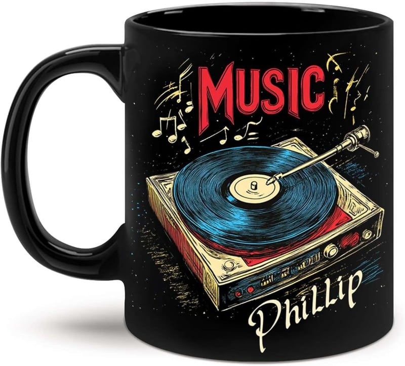 Personalized Music-Themed Ceramic Mug with Vinyl Record Design