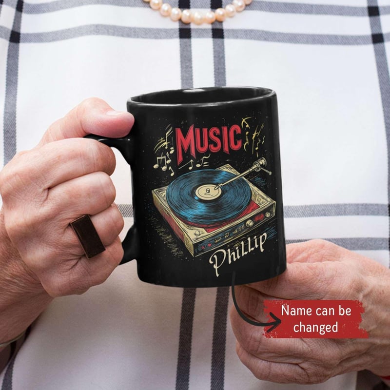 Personalized Music-Themed Ceramic Mug with Vinyl Record Design
