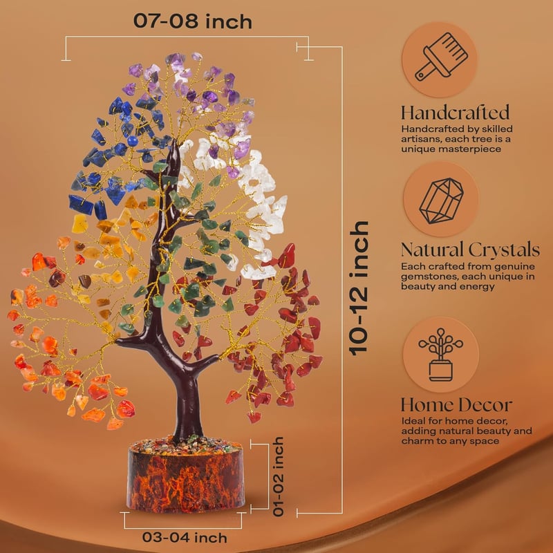 Seven Chakra Healing Crystal Tree for Positive Energy - 10-12