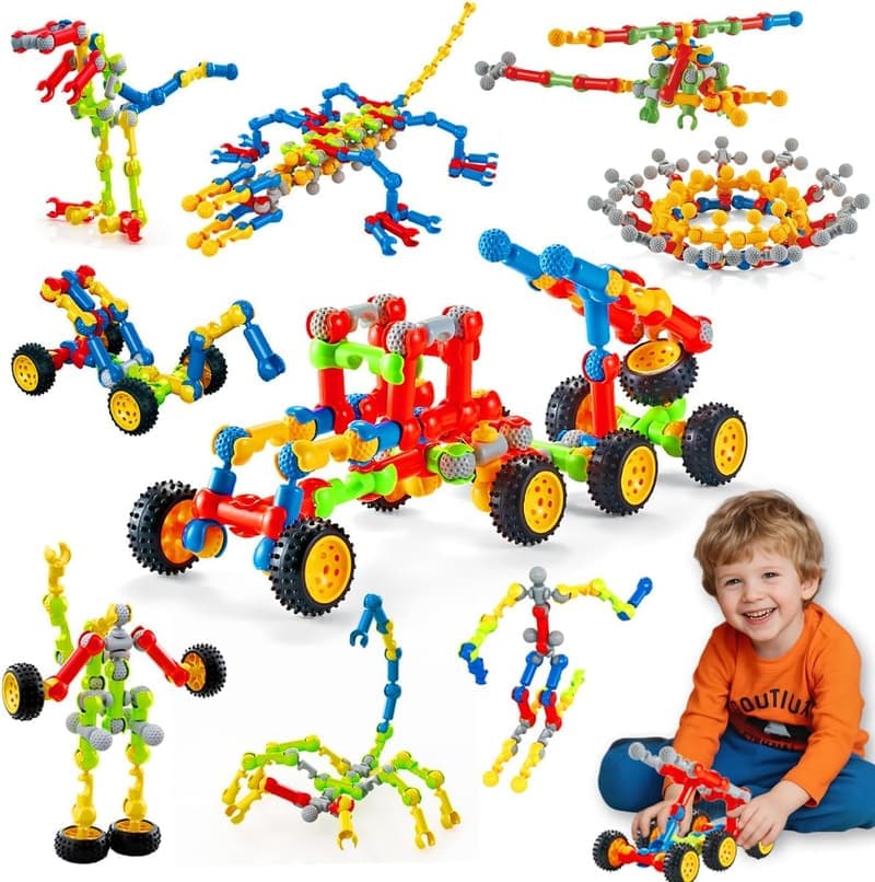 STEM Building Blocks Set for Kids, 125 Pieces, Ideal Birthday Gift