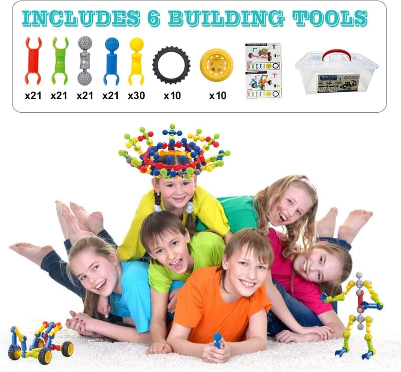 STEM Building Blocks Set for Kids, 125 Pieces, Ideal Birthday Gift
