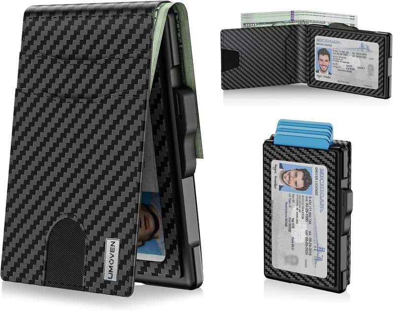 Men's Slim RFID Blocking Wallet - Carbon Fiber & Leather, Pop-Up Design