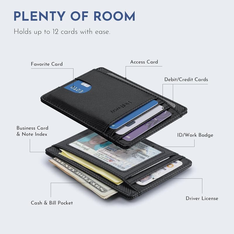 Slim Minimalist RFID Blocking Leather Wallet for Men & Women