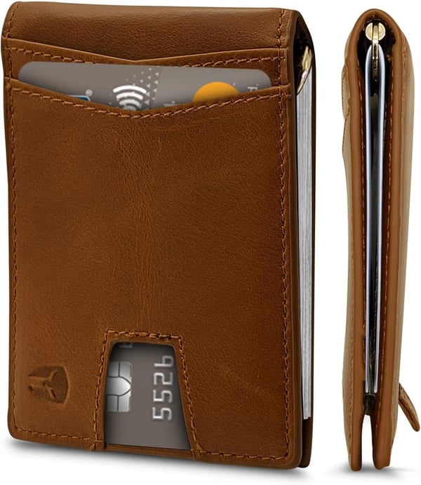 Minimalist Leather Wallet with RFID Blocking & Money Clip