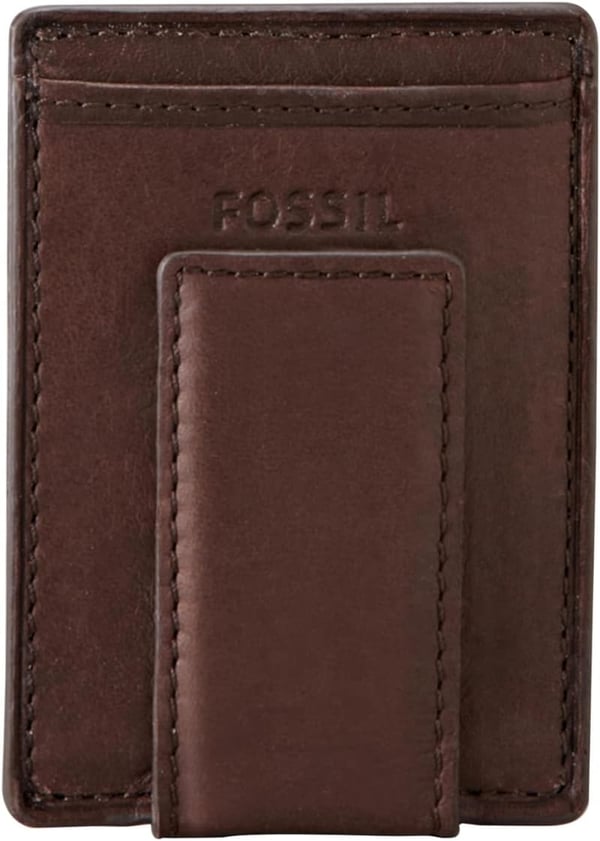 Men's Brown Leather Wallet with Money Clip and Magnetic Card Case