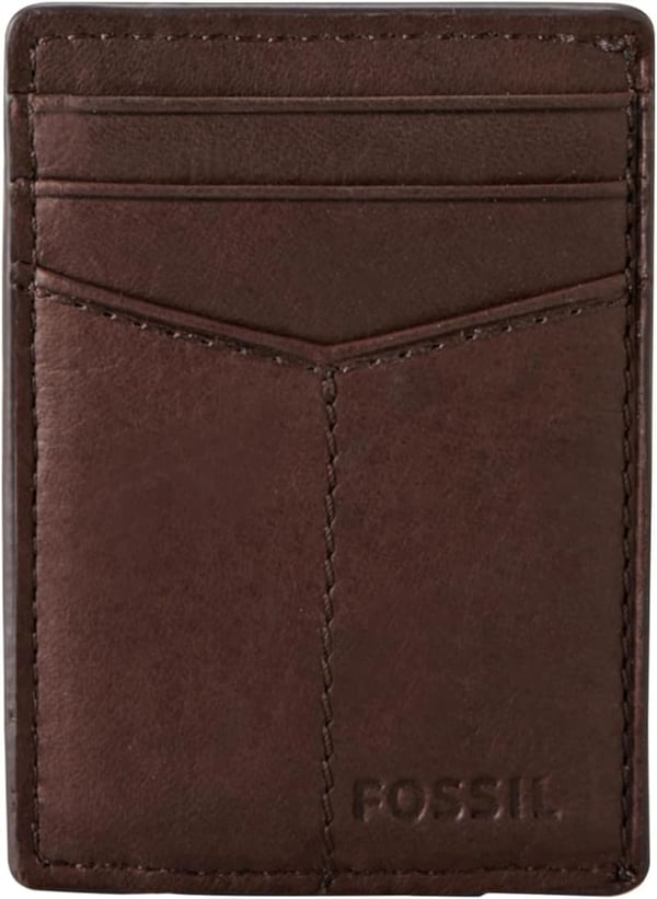 Men's Brown Leather Wallet with Money Clip and Magnetic Card Case