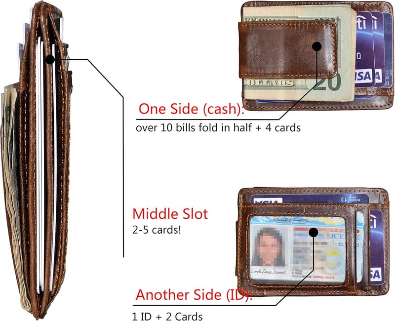 Leather Slim RFID Money Clip Wallet for Men
