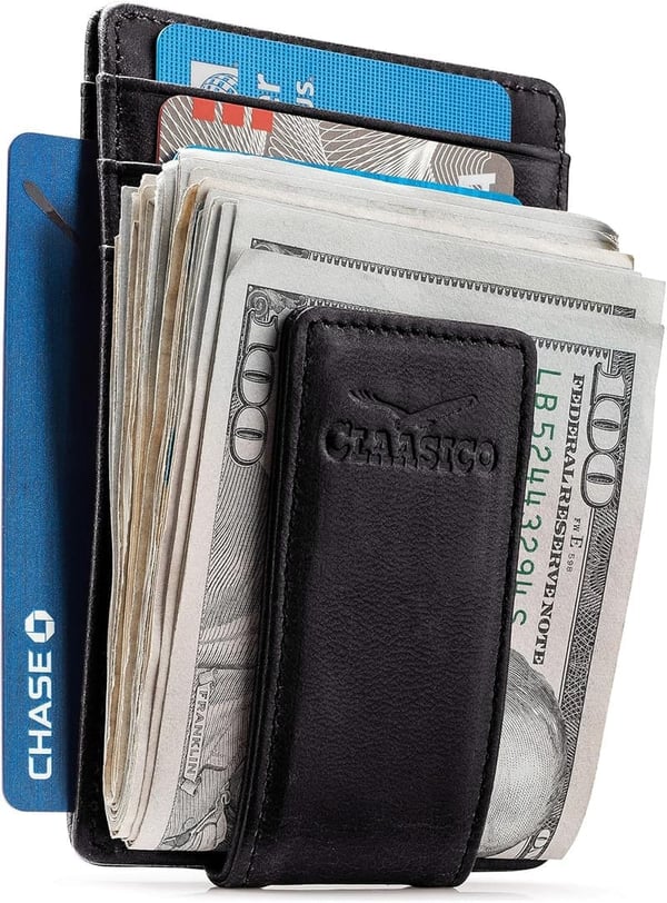 Slim RFID-Blocking Leather Money Clip Wallet for Men