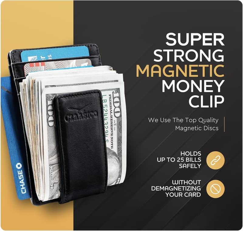 Slim RFID-Blocking Leather Money Clip Wallet for Men
