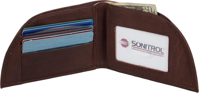 Brown RFID Leather Wallet for Men - Bifold Design, Holds 6 Cards