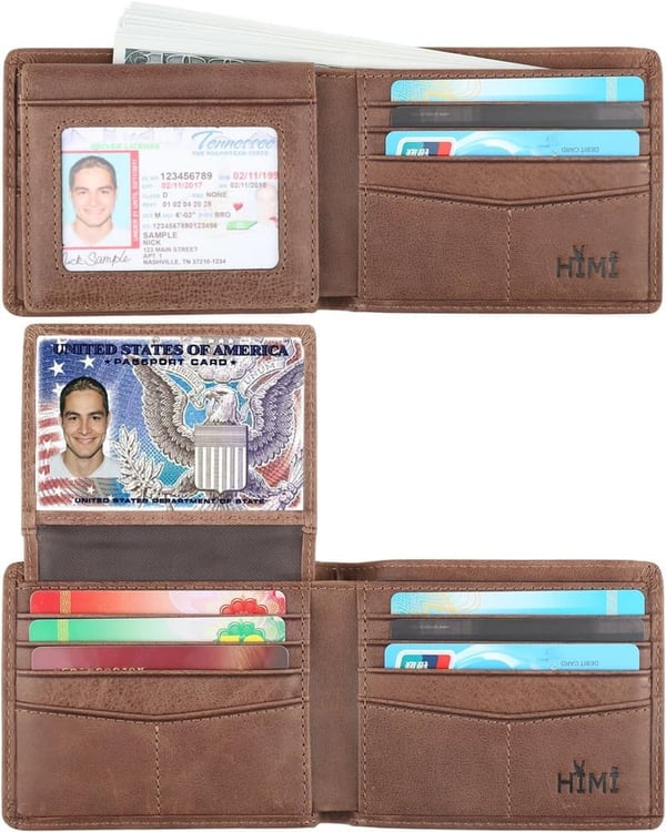 Men's Genuine Leather RFID Bifold Wallet with 2 ID Windows