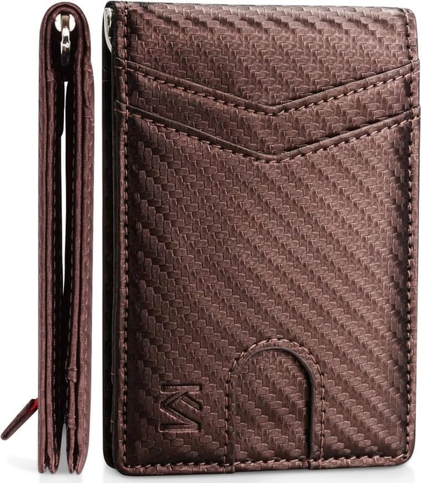 Men's RFID Blocking Leather Money Clip Wallet - Slim Bifold Design