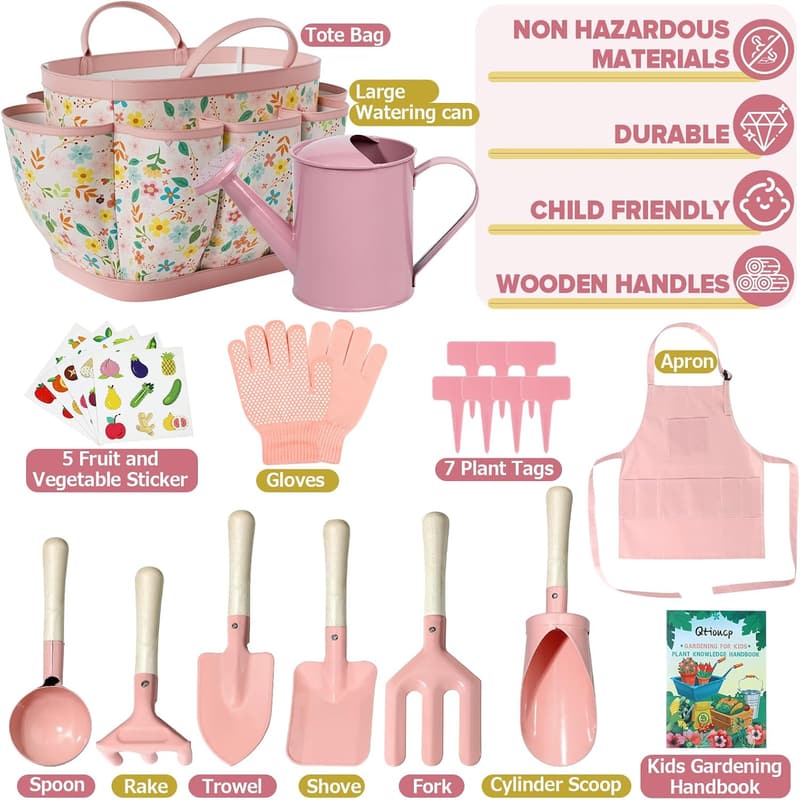 Kids Gardening Set with Tote Bag & 工具 - 14 Piece STEM Kit