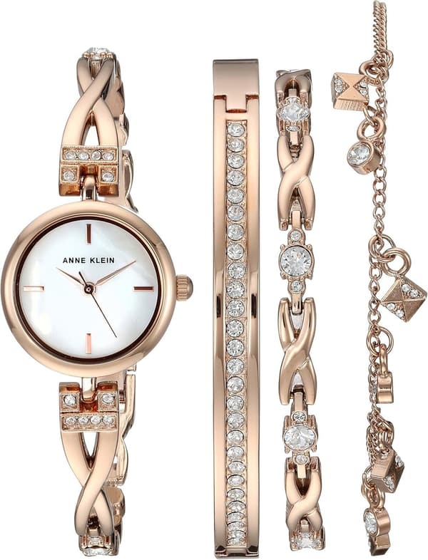 Crystal Accented Silver-Tone Watch & Bracelet Set for Women