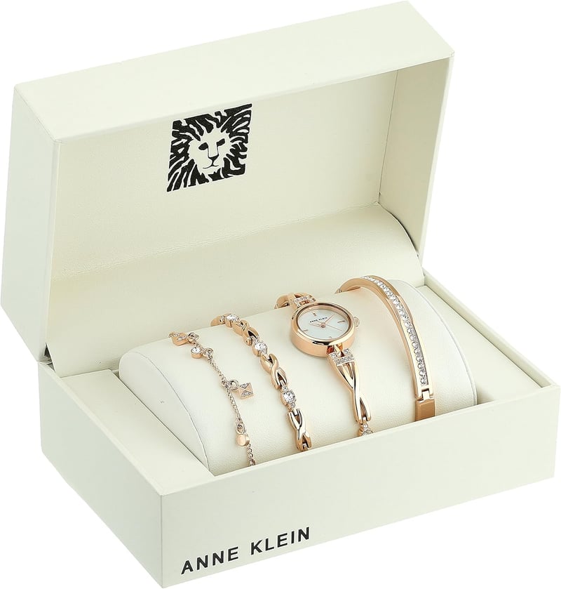 Crystal Accented Silver-Tone Watch & Bracelet Set for Women