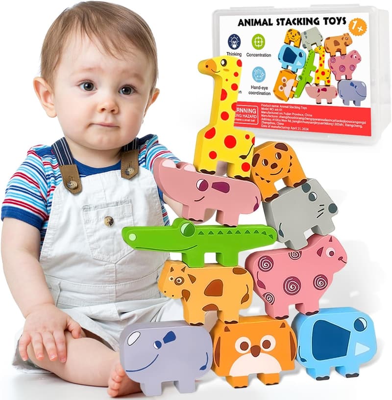 Wooden Animal Blocks for Toddlers, Educational Sorting & Stacking Toys