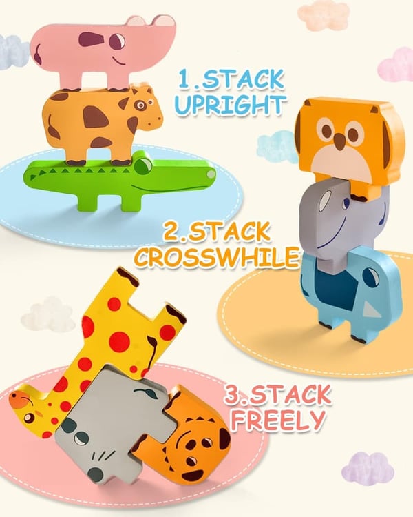 Wooden Animal Blocks for Toddlers, Educational Sorting & Stacking Toys