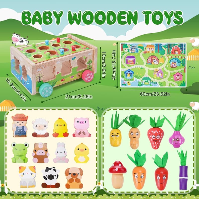 Montessori Wooden Farm Toys for Toddlers | Educational Gift for 1st Birthday