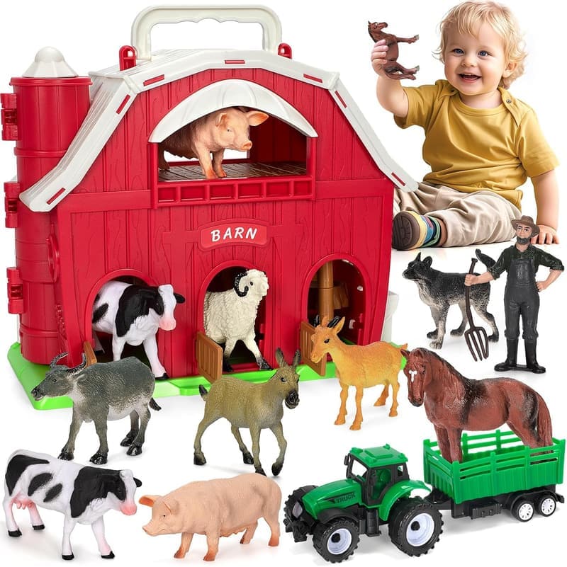 Farm Playset with Animal Figures and Tractor - Toddler Gift