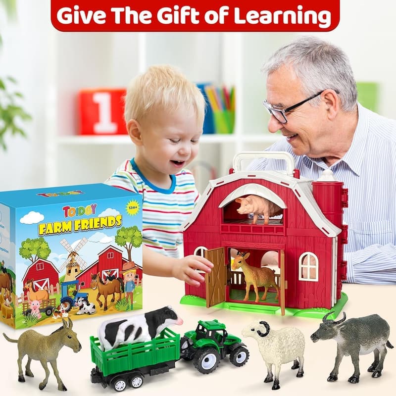 Farm Playset with Animal Figures and Tractor - Toddler Gift