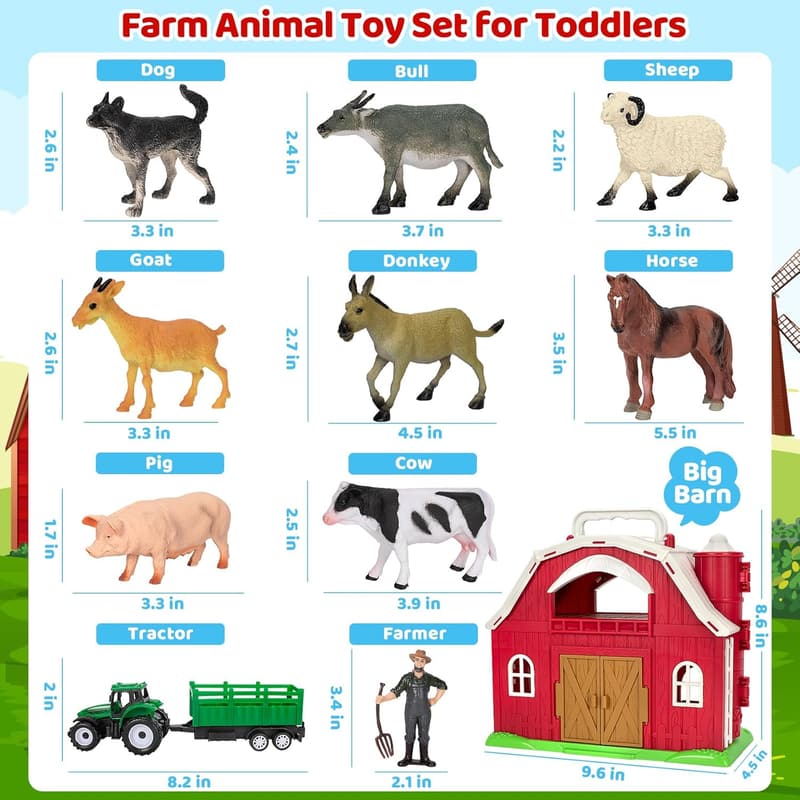 Farm Playset with Animal Figures and Tractor - Toddler Gift