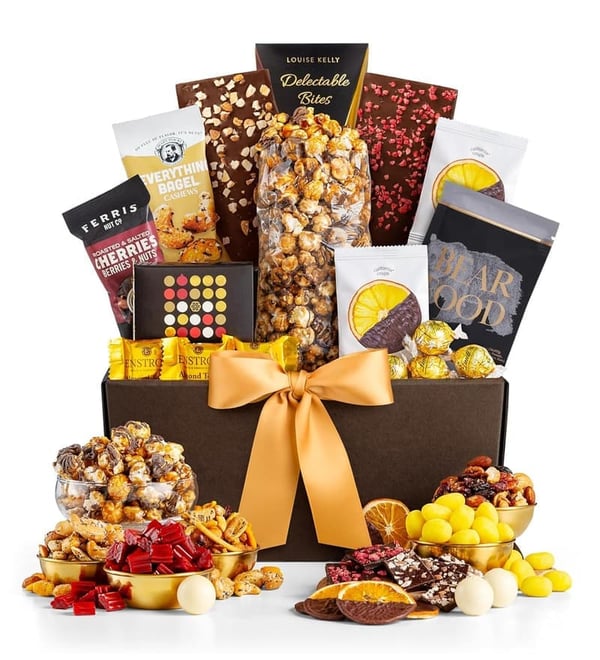 Gourmet Gift Basket with White Chocolate Truffles and Snacks