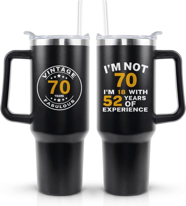 70th Birthday Stainless Steel Travel Mug for Him and Her