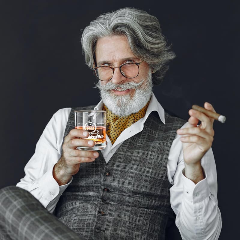 70th Birthday Whiskey Glass with Wooden Box for Men