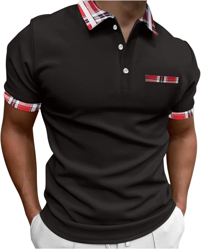 Plaid Print Short Sleeve Golf Shirt for Men