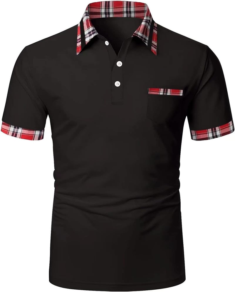 Plaid Print Short Sleeve Golf Shirt for Men