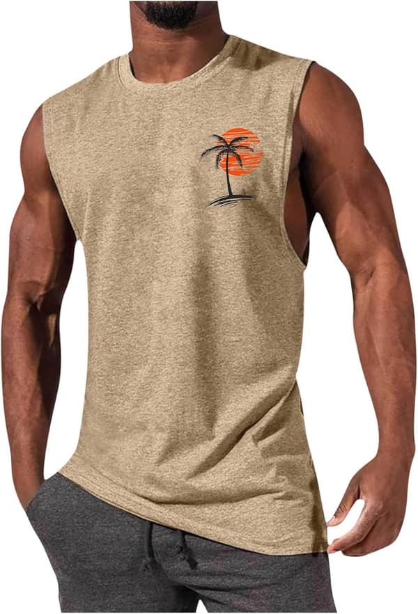 Men's Tropical Print Sleeveless Tank Top for Vacation