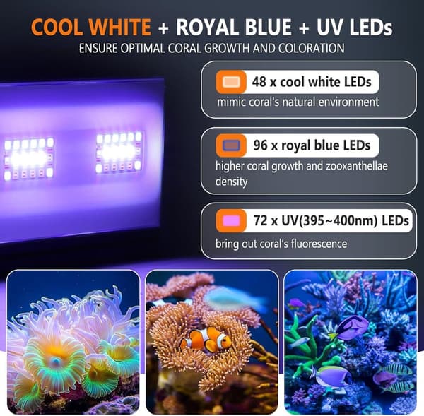 LED Saltwater Aquarium Light for Nano Tank - 24/7 Mode, 35W