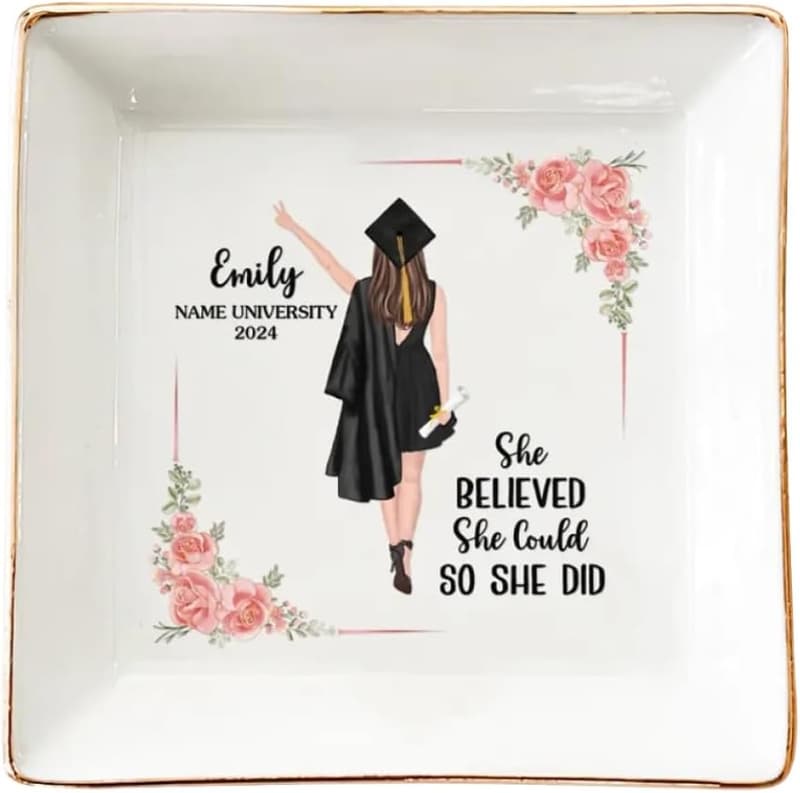 Graduation Gift: Personalized Ceramic Jewelry Dish for Her