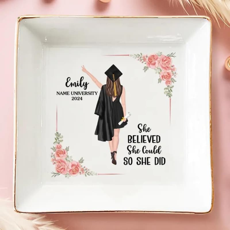 Graduation Gift: Personalized Ceramic Jewelry Dish for Her