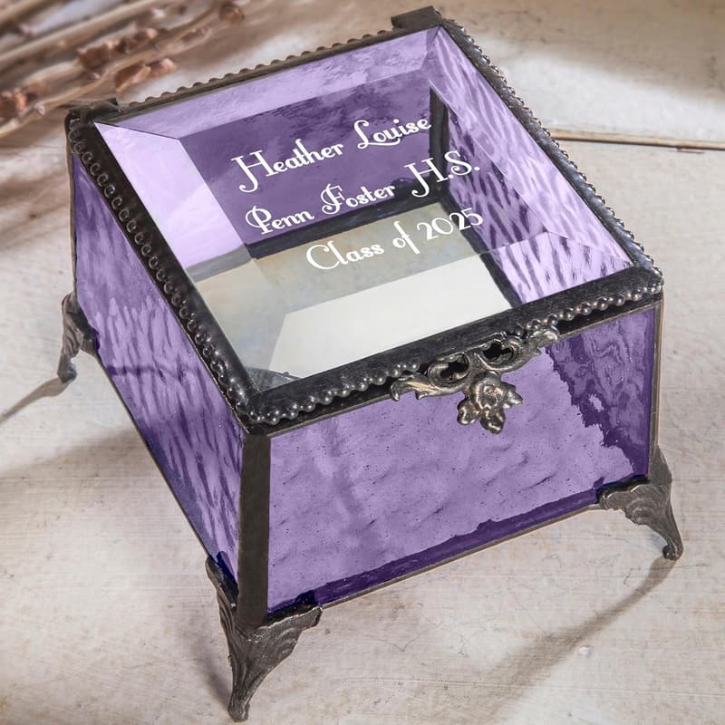 Graduation Gift: Personalized Glass Jewelry Box for Her