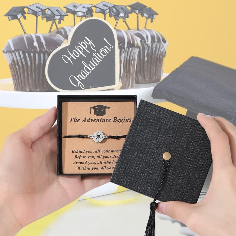 2025 Graduation Adjustable Bracelet with Cap Box & Quote Cards