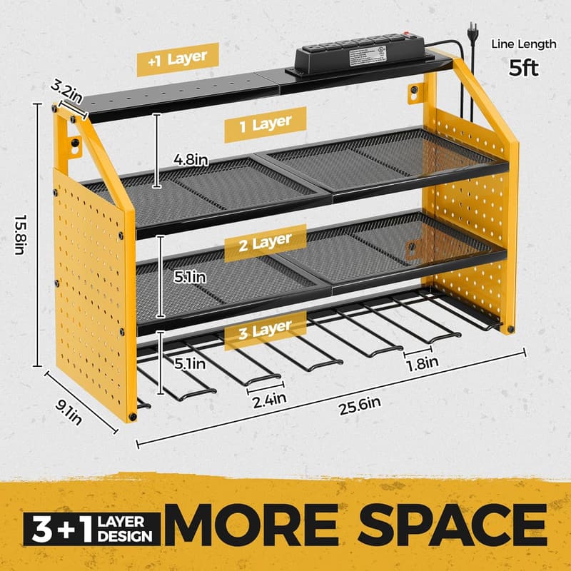 Heavy-Duty Steel Power Tool Organizer with Charging Station