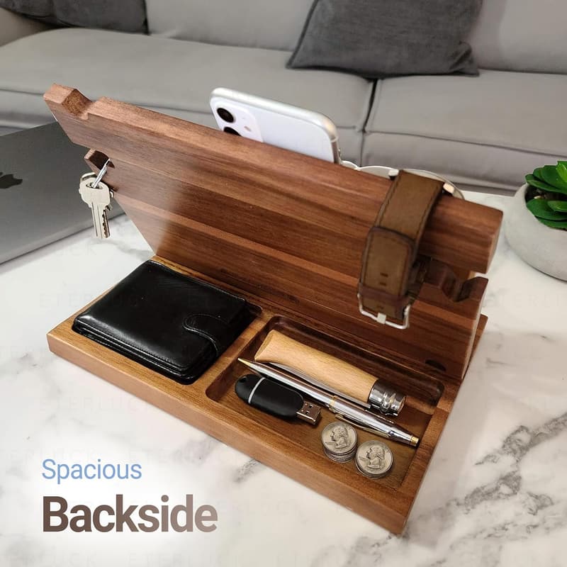 Walnut Charging Station & Organizer with RFID Wallet for Men