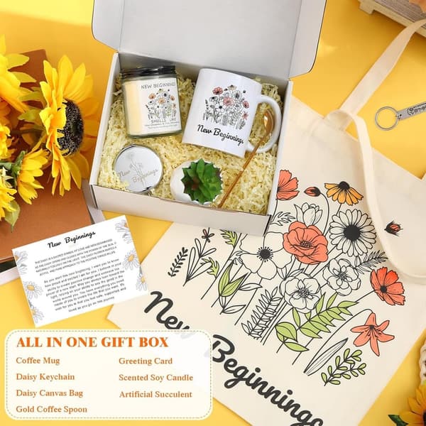 Farewell Gift Basket for Women: Daisy Mug & Candle Set