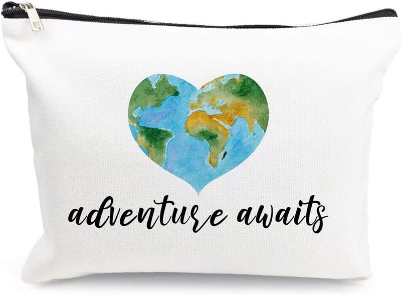 World Map Cosmetic Bag - Linen Cotton Travel Makeup Case