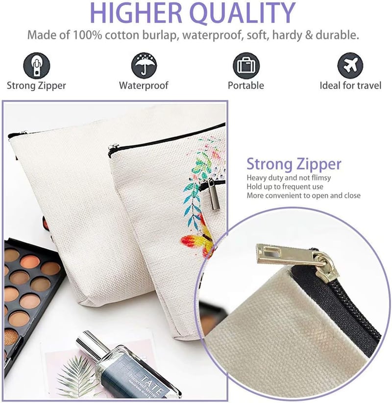 World Map Cosmetic Bag - Linen Cotton Travel Makeup Case