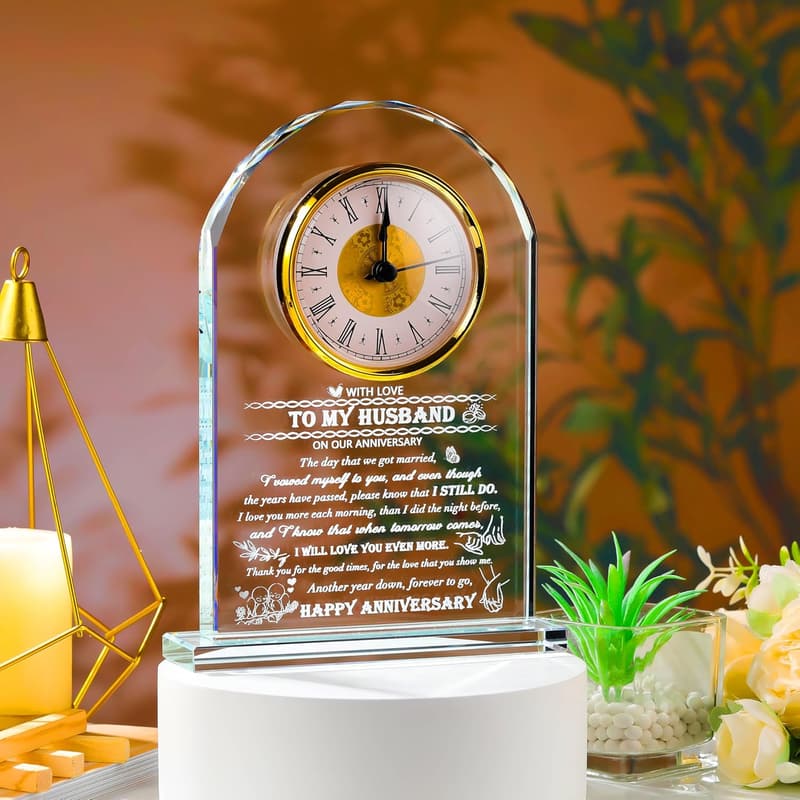 Anniversary Gift - Personalized Crystal Clock for Husband