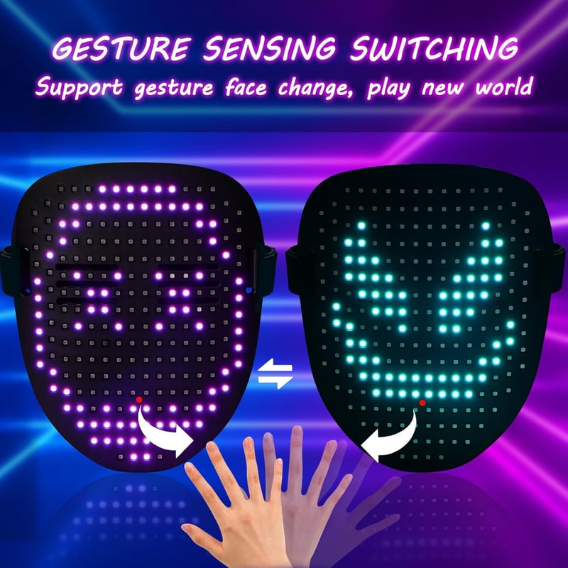 LED Light-Up Mask with Gesture Sensing for Festivals and Parties