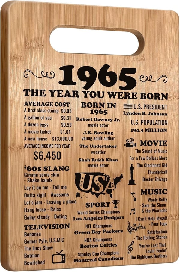 60th Birthday Cutting Board Gift for Him/Her, Back in 1965